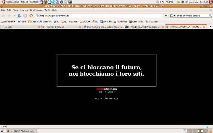 Screenshot del sito di Tremonti (1/11/2008) 